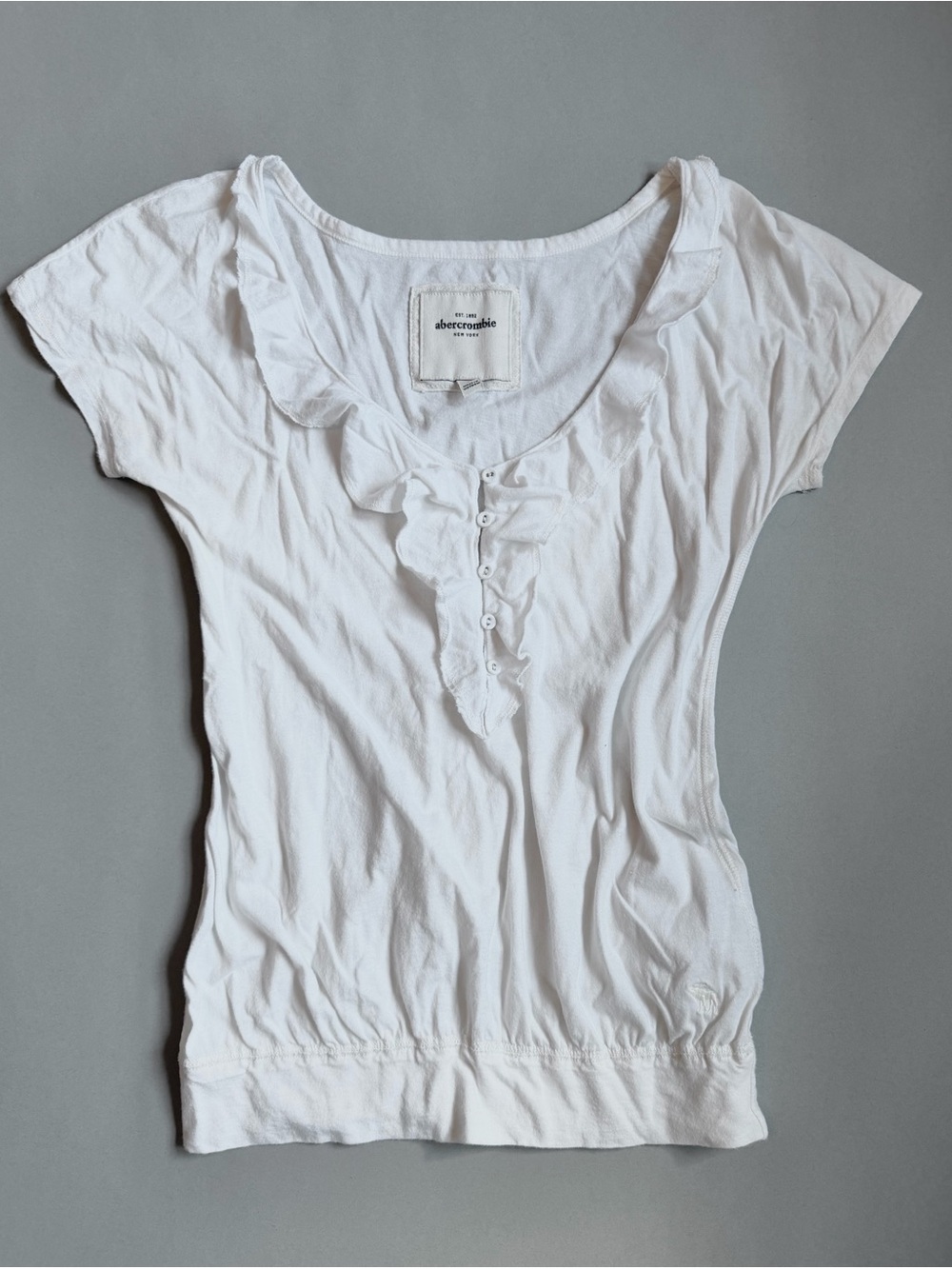 Abercrombie & Fitch White Ruffle V-Neck